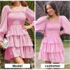 imageByinns Womens 2024 Square Neck Ruffle Dress Long Sleeve Floral Print Tiered Tie Back Layered Swing Mini DressPink