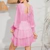imageByinns Womens 2024 Square Neck Ruffle Dress Long Sleeve Floral Print Tiered Tie Back Layered Swing Mini DressPink
