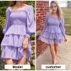 imageByinns Womens 2024 Square Neck Ruffle Dress Long Sleeve Floral Print Tiered Tie Back Layered Swing Mini DressPurple