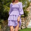 imageByinns Womens 2024 Square Neck Ruffle Dress Long Sleeve Floral Print Tiered Tie Back Layered Swing Mini DressPurple