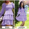 imageByinns Womens 2024 Square Neck Ruffle Dress Long Sleeve Floral Print Tiered Tie Back Layered Swing Mini DressPurple