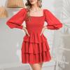 imageByinns Womens 2024 Square Neck Ruffle Dress Long Sleeve Floral Print Tiered Tie Back Layered Swing Mini DressRed