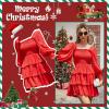imageByinns Womens 2024 Square Neck Ruffle Dress Long Sleeve Floral Print Tiered Tie Back Layered Swing Mini DressRed