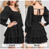 imageByinns Womens 2024 Square Neck Ruffle Dress Long Sleeve Floral Print Tiered Tie Back Layered Swing Mini DressSolid Black