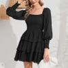 imageByinns Womens 2024 Square Neck Ruffle Dress Long Sleeve Floral Print Tiered Tie Back Layered Swing Mini DressSolid Black
