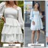 imageByinns Womens 2024 Square Neck Ruffle Dress Long Sleeve Floral Print Tiered Tie Back Layered Swing Mini DressWhite