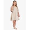 imageEXLURA Casual Long Puff Sleeve Girls Dresses Square Neck A Line Junior Teenage Kids Short Mini Dress Size 615 YearsBeige