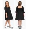 imageEXLURA Casual Long Puff Sleeve Girls Dresses Square Neck A Line Junior Teenage Kids Short Mini Dress Size 615 YearsBlack