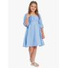 imageEXLURA Casual Long Puff Sleeve Girls Dresses Square Neck A Line Junior Teenage Kids Short Mini Dress Size 615 YearsBlue