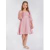 imageEXLURA Casual Long Puff Sleeve Girls Dresses Square Neck A Line Junior Teenage Kids Short Mini Dress Size 615 YearsGray Pink