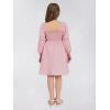 imageEXLURA Casual Long Puff Sleeve Girls Dresses Square Neck A Line Junior Teenage Kids Short Mini Dress Size 615 YearsGray Pink