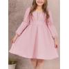imageEXLURA Casual Long Puff Sleeve Girls Dresses Square Neck A Line Junior Teenage Kids Short Mini Dress Size 615 YearsGray Pink