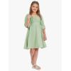 imageEXLURA Casual Long Puff Sleeve Girls Dresses Square Neck A Line Junior Teenage Kids Short Mini Dress Size 615 YearsGreen