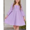 imageEXLURA Casual Long Puff Sleeve Girls Dresses Square Neck A Line Junior Teenage Kids Short Mini Dress Size 615 YearsPurple