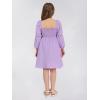 imageEXLURA Casual Long Puff Sleeve Girls Dresses Square Neck A Line Junior Teenage Kids Short Mini Dress Size 615 YearsPurple