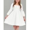 imageEXLURA Casual Long Puff Sleeve Girls Dresses Square Neck A Line Junior Teenage Kids Short Mini Dress Size 615 YearsWhite