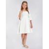 imageEXLURA Casual Long Puff Sleeve Girls Dresses Square Neck A Line Junior Teenage Kids Short Mini Dress Size 615 YearsWhite