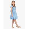imageEXLURA Casual Short Cap Sleeve Girls Tie Back A Line Ruffle Hem Junior Teenage Kids Short Mini Dress Size 615 YearsSky Blue