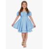 imageEXLURA Casual Short Cap Sleeve Girls Tie Back A Line Ruffle Hem Junior Teenage Kids Short Mini Dress Size 615 YearsSky Blue