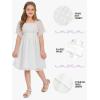 imageEXLURA Girls 2024 Summer Dresses Short Sleeve Swiss Dot Square Neck Flowy A Line Kids Dress Casual Party Midi Dress 615YWhite