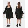 imageEXLURA Girls Big Bow Neck Dress Puff Long Sleeve A Line Kids Wedding Formal Midi Dresses 2024 Princess Pageant Party 615YBlack