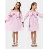 imageEXLURA Girls Big Bow Neck Dress Puff Long Sleeve A Line Kids Wedding Formal Midi Dresses 2024 Princess Pageant Party 615YPurple