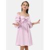 imageEXLURA Girls Big Bow Neck Dress Puff Long Sleeve A Line Kids Wedding Formal Midi Dresses 2024 Princess Pageant Party 615YPurple
