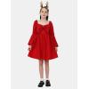 imageEXLURA Girls Big Bow Neck Dress Puff Long Sleeve A Line Kids Wedding Formal Midi Dresses 2024 Princess Pageant Party 615YRed