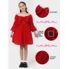 imageEXLURA Girls Big Bow Neck Dress Puff Long Sleeve A Line Kids Wedding Formal Midi Dresses 2024 Princess Pageant Party 615YRed