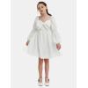 imageEXLURA Girls Big Bow Neck Dress Puff Long Sleeve A Line Kids Wedding Formal Midi Dresses 2024 Princess Pageant Party 615YWhite