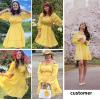 imageEXLURA Womens 2024 Casual Long Lantern Sleeve Dresses Square Neck Ruffle Tie Back Elastic Waist Aline Short Mini DressYellow