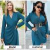 imageEXLURA Womens 2024 Long Sleeve Wrap V Neck Bodycon Formal Work Dress Ruched Cocktail Mini Dress Elegant Teacher Dresses