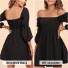 imageEXLURA Womens 2025 Square Neck Dress Long Puff Sleeve ALine Casual Short Mini DressesBlack