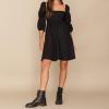 imageEXLURA Womens 2025 Square Neck Dress Long Puff Sleeve ALine Casual Short Mini DressesBlack
