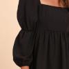 imageEXLURA Womens 2025 Square Neck Dress Long Puff Sleeve ALine Casual Short Mini DressesBlack
