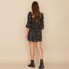 imageEXLURA Womens 2025 Square Neck Dress Long Puff Sleeve ALine Casual Short Mini DressesBlack Floral