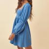 imageEXLURA Womens 2025 Square Neck Dress Long Puff Sleeve ALine Casual Short Mini DressesBlue