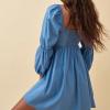 imageEXLURA Womens 2025 Square Neck Dress Long Puff Sleeve ALine Casual Short Mini DressesBlue
