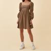 imageEXLURA Womens 2025 Square Neck Dress Long Puff Sleeve ALine Casual Short Mini DressesBrown