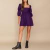 imageEXLURA Womens 2025 Square Neck Dress Long Puff Sleeve ALine Casual Short Mini DressesDark Purple