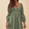 imageEXLURA Womens 2025 Square Neck Dress Long Puff Sleeve ALine Casual Short Mini DressesGreen