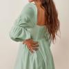 imageEXLURA Womens 2025 Square Neck Dress Long Puff Sleeve ALine Casual Short Mini DressesLight Green