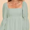 imageEXLURA Womens 2025 Square Neck Dress Long Puff Sleeve ALine Casual Short Mini DressesLight Green