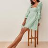 imageEXLURA Womens 2025 Square Neck Dress Long Puff Sleeve ALine Casual Short Mini DressesLight Green
