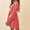 imageEXLURA Womens 2025 Square Neck Dress Long Puff Sleeve ALine Casual Short Mini DressesOrange