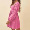 imageEXLURA Womens 2025 Square Neck Dress Long Puff Sleeve ALine Casual Short Mini DressesPeach Pink
