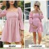 imageEXLURA Womens 2025 Square Neck Dress Long Puff Sleeve ALine Casual Short Mini DressesPink