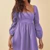 imageEXLURA Womens 2025 Square Neck Dress Long Puff Sleeve ALine Casual Short Mini DressesPurple