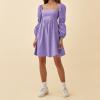 imageEXLURA Womens 2025 Square Neck Dress Long Puff Sleeve ALine Casual Short Mini DressesPurple