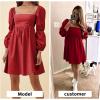 imageEXLURA Womens 2025 Square Neck Dress Long Puff Sleeve ALine Casual Short Mini DressesRed